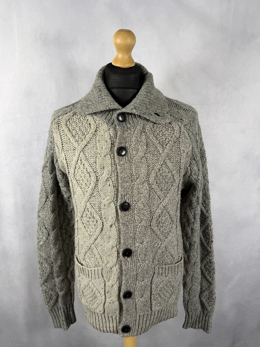 Cárdigan AllSaints Tankien para Hombres M Gris Grueso Tejido con Cable Lana de Cordero Jersey