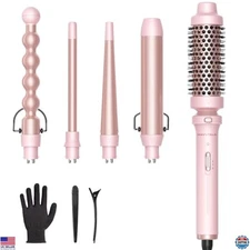Wavytalk 5-in-1 Curling Iron Set with 4 Ceramic Wands, Heat Glove & Clips, Pink