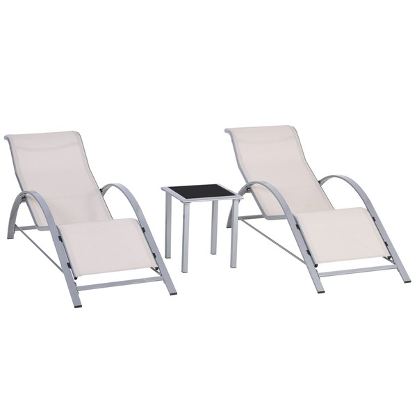 Set de 2 Tumbonas Jardín Exterior con Mesa Auxiliar de Vidrio Templado Tumbonas 