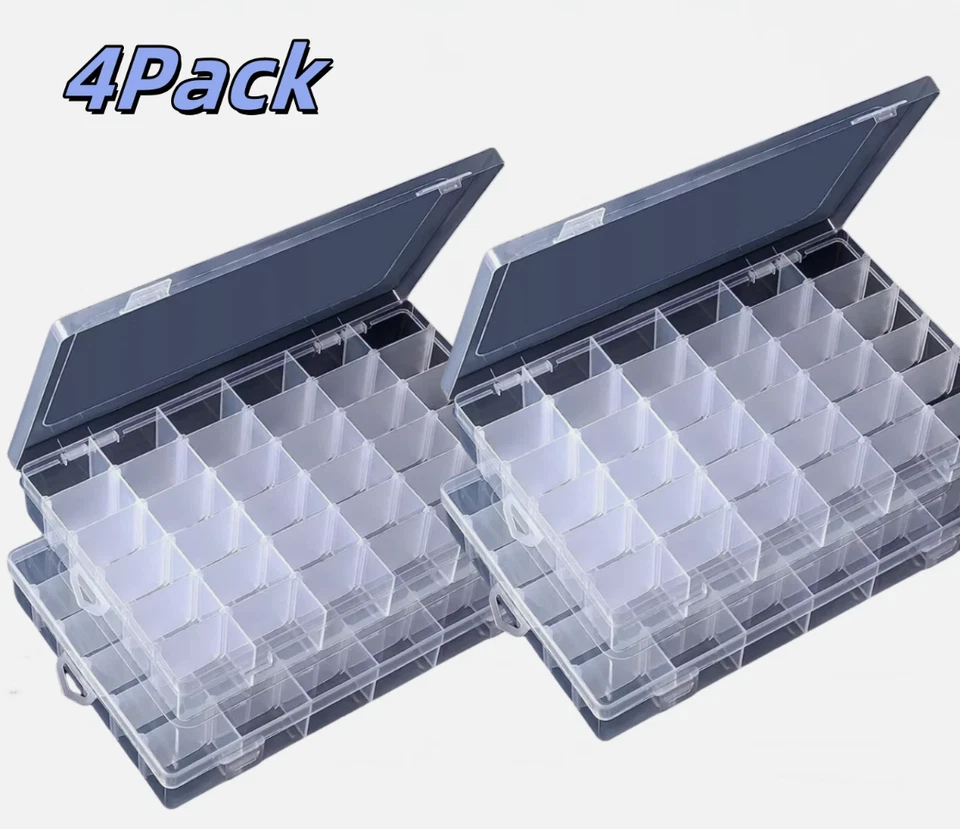 4 Pack 36 Grids Clear Plastic Organizer Box with Adjustable Dividers, Small Craf - Image 2 of 4