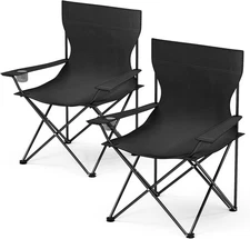 YSSOA Portable Folding Black Camping Chair, 2 x Chair Black, 