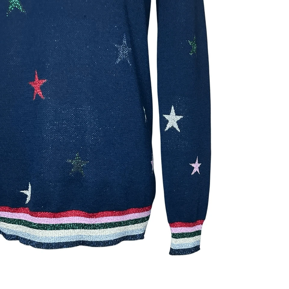 Suéter Pullover de Lana Azul Aqua Manga Larga Talla XS Estampado de Estrellas Metálico Tejido Foto 3 de 4
