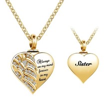 Cremation Jewelry Heart Urn Necklace Angel Wing Ashes Memorial Keepsake