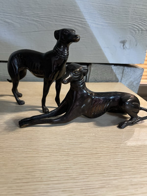 Vintage Set of Bronze Whippet Greyhound Dog Companions Sculptures Figurines