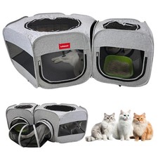 Portable Cat Playpen 2-Room with Tunnel, 3-in-1 Pop-up Cat Dog Crate Play Enc...