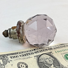 Antique Vintage Faceted Crystal Glass Round Door Knob GLOWS Hint of light purple