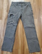 Dickies Carpenter Jeans Mens 34 x 34 Gray Canvas Work Pants Distressed Holes
