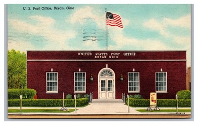 Bryan Ohio OH US Post Office Posted 1952 Linen Postcard