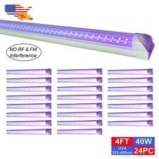 T8 LED Blacklight 40W 4FT Black Light Bar UV Light Strip Integrated Fixture 24PC