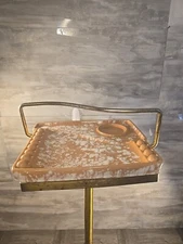 Vintage Atomic Mid Century MCM Smoking Stand & Pink & White Ceramic Ashtray