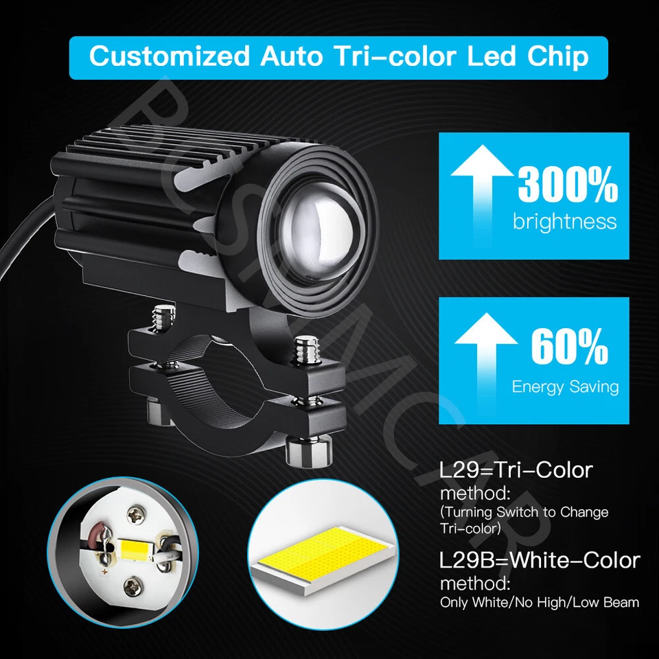 Faros LED impermeables para moto luces antiniebla de trabajo blanco amarillo Foto 2 de 4
