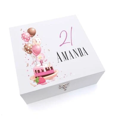 UKGIFTSTOREONLINE Personalised 21st Birthday Gifts For Her Keepsake Wooden Box UV-580