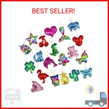TTSAM 20 Pieces Reversible Mermaid Sequin Keychain Glitter Flip Sequin Keychains