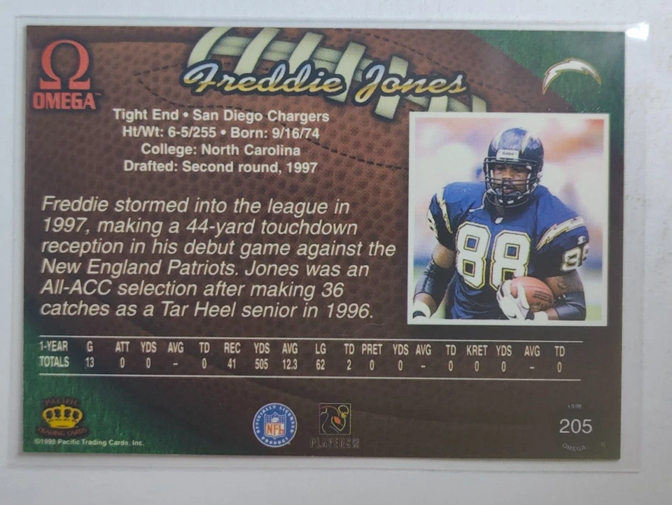 1998 Pacific Omega #205 Freddie Jones San Diego Chargers - Image 2 of 2