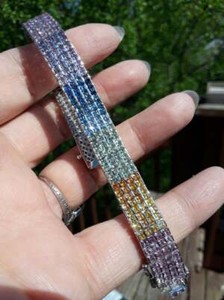 Authentic 4.2 ct RD Multi Color Cubic Zirconia Rainbow Link Bracelet White Gold Plated