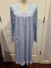 Women Long Sleeve Blue Nightgown buttons front w/side Pocket XL 39"L x24"W