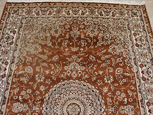 Area Rug Burnt Orange Rust Floral Hand Knotted Wool Silk Indoor Carpet (9 x 6)' - Picture 5 of 10