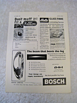 BOSCH BEAM BEATS FOG 1959 HOLTS GLASFASER WERBUNG A4 FEILE Y