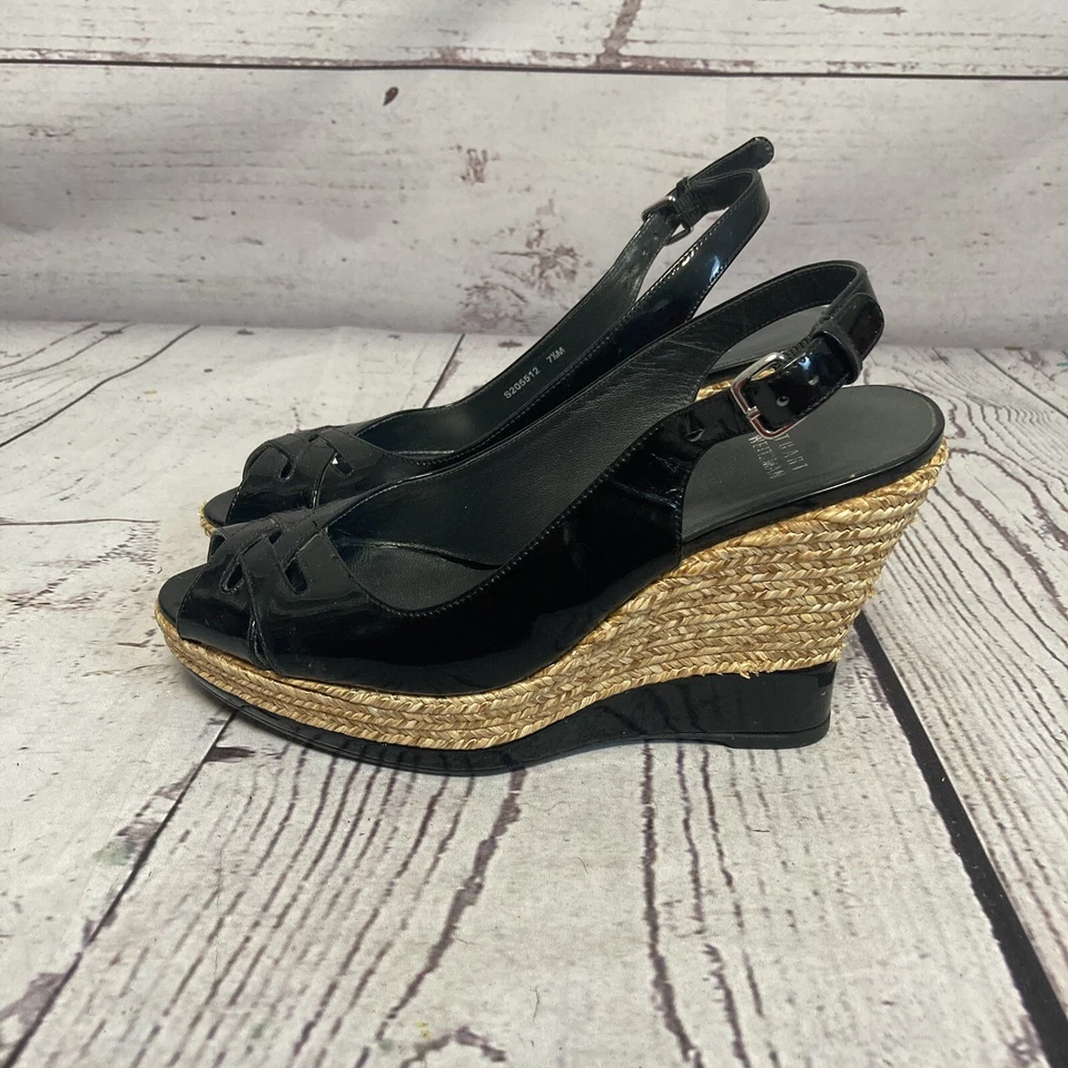 STUART WEITZMAN Wedge Womens 7.5M Black Patent Leather Dolunch Shoes - Image 4 of 4