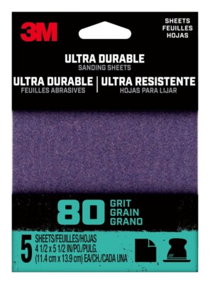 3M Ultra Durable 27363 Meduim Grit Sandpaper Sheets, Pack of 5