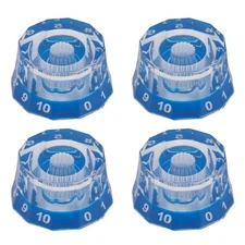 4x 12 Edge Acrylic Bass Guitar Knobs Transparent Blue Volume Tone Control Knobs