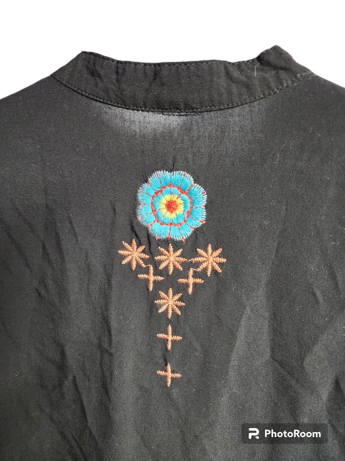 Solitaire Black Button Down Embroidered Tunic blo… - image 6