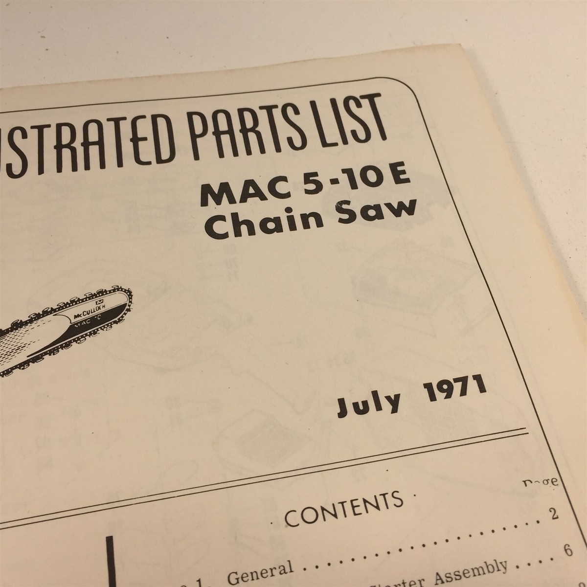 1971 McCulloch Mac 5-10E Chain Saw Master Illustrated Parts List