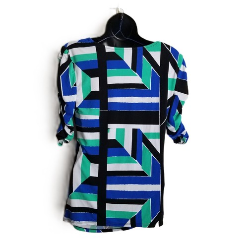 Alfani Geometric Print Blouse Size S Blue Green White Black Abstract Modern Chic - Picture 2 of 11
