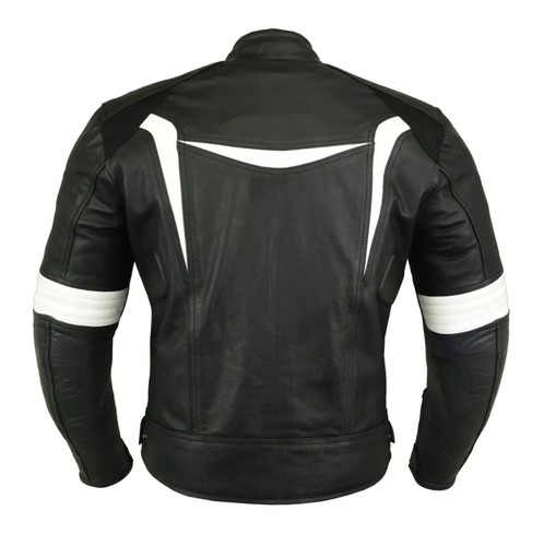 Motorcycle Leather Jacket Motorbike Genuine Black Biker With CE Armour Black - Picture 2 of 3