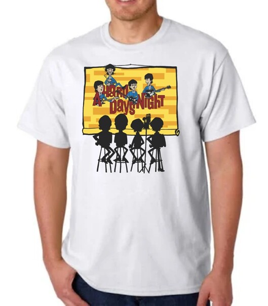THE BEATLES A HARD DAY'S NIGHT CARTOON T-SHIRT 1987 REPRODUCTION