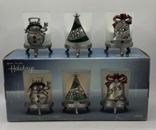 Home For The Holidays Set Of 3 Xmas Votive Holders Year 2005 Snowman, Tree, Bell