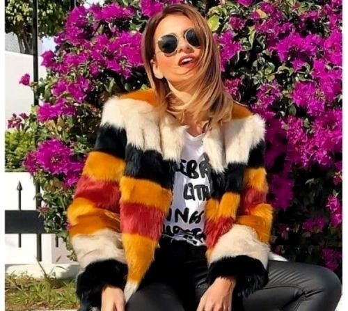 ALTRA ZARA GIACCA MORBIDA A RIGHE PELLICCIA SINTETICA CON TASCHE LATERALI TAGLIA M