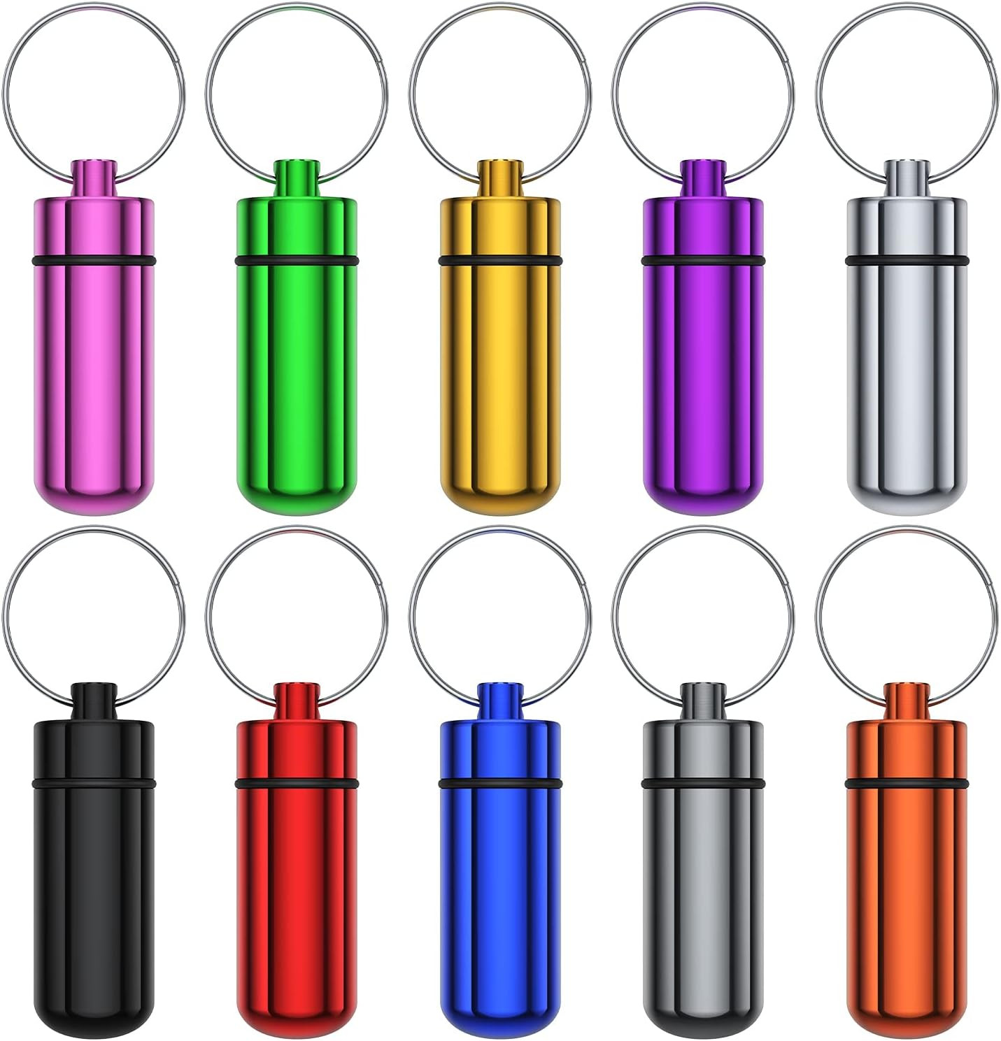 Small Portable Pill Case with Keychain(10 Pack), Urekt Waterproof Aluminum Pill