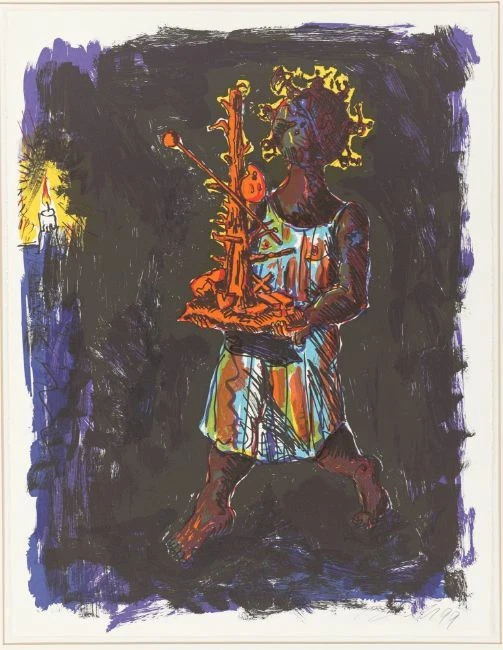 Jörg Immendorff - "Elbquelle" 1999 - Farblithografie  - datiert - handsigniert - Bild 2 von 2