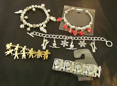 Lot of 5 Women's Or Girl's Charm Silver & Gold 7''-8'' Bracelets (#1560) NWOT