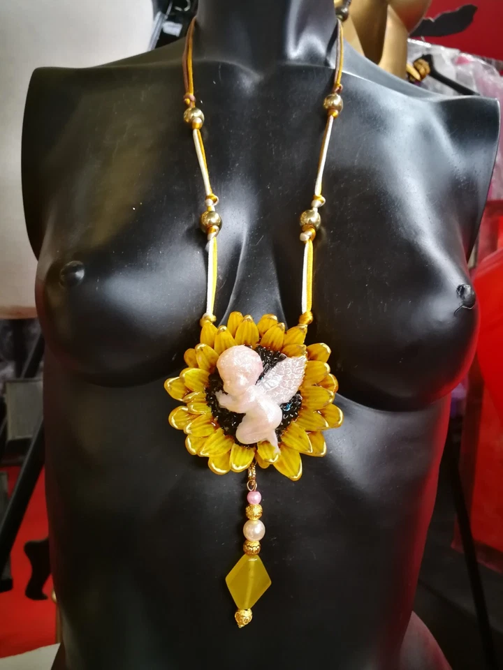 Joyería Flor Sol Joyería Floral Peonía Collar Colgante Art Deco Muñeca Bebé Foto 3 de 4