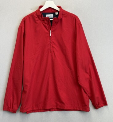 Ashworth Men s Sz Large Red 1/4 Zip Mock Neck Golf Windbreaker Pullover Sweater