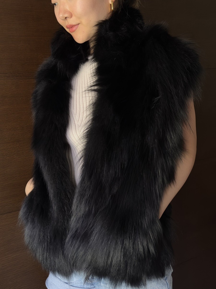 Adrienne Landau Fox and Rabbit Fur Vest, Black, Size Medium | eBay