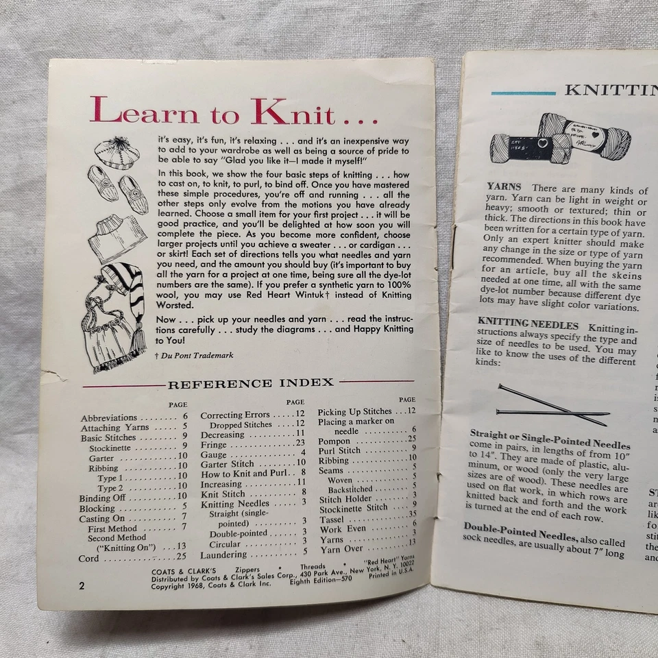 1960s Coats & Clark's Book 190 Learn To Knit Knitting & Crochet Pattern Book - Image 2 of 4