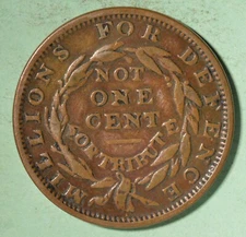 1837 Hard Times Token - Millions for Defence Not One Cent for Tribute INV# A-304
