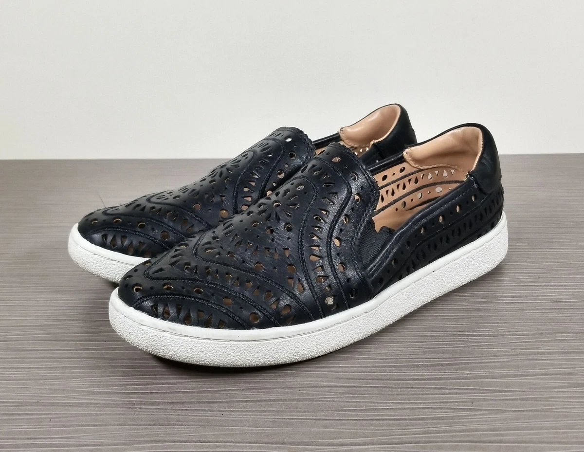 UGG Cas Perforated Slip On Sneaker Black Leather Womens Size 6.5