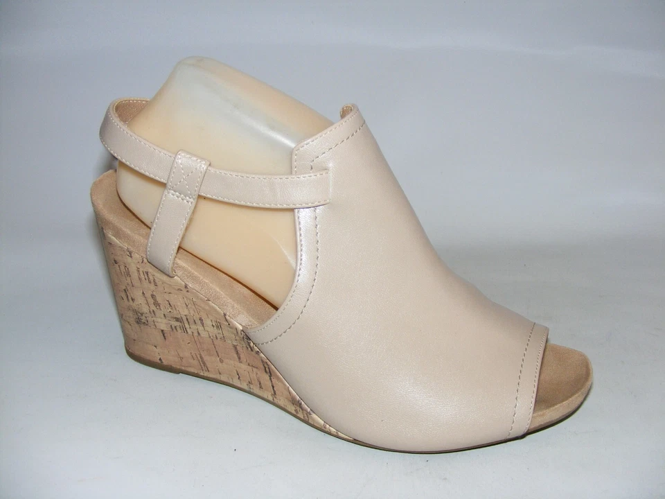 Life Stride Soft System Mujer 10 M Cuero Taupe Punta Abierta 3.5" Tacones de Cuña Zapatos Foto 2 de 4