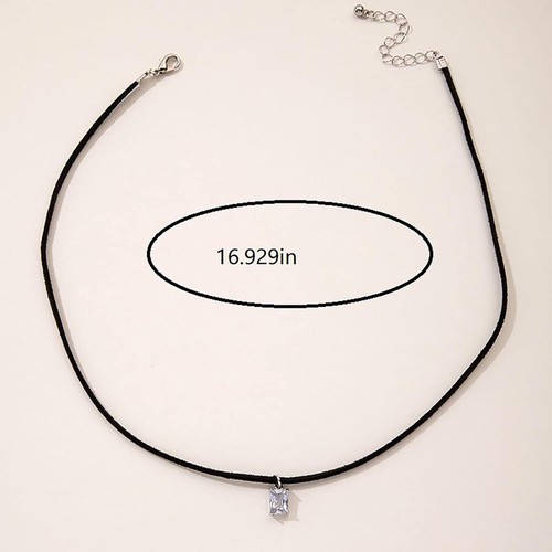Vintage Black Velvet Choker Necklace Square Crystal Pendant Necklace Gothic Velv - Picture 5 of 7