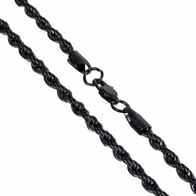 Black Rope Chain Surgical Stainless Steel Necklace 4mm 20 24 inch Mens Womens eBay