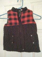Tommy Bahama Jacket Toddler 5T Boys Girls Red Black Plaid Puffer Vest 4-5 yrs