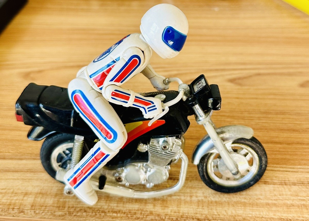 Vintage 1980s Pull String Power Blasters Motorcycle w White Figure