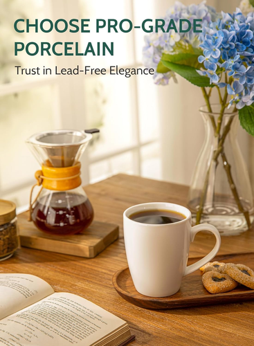 Juego de 6 tazas de café de porcelana de 16 onzas para té caliente con leche capuchino blanco - Imagen 2 de 7