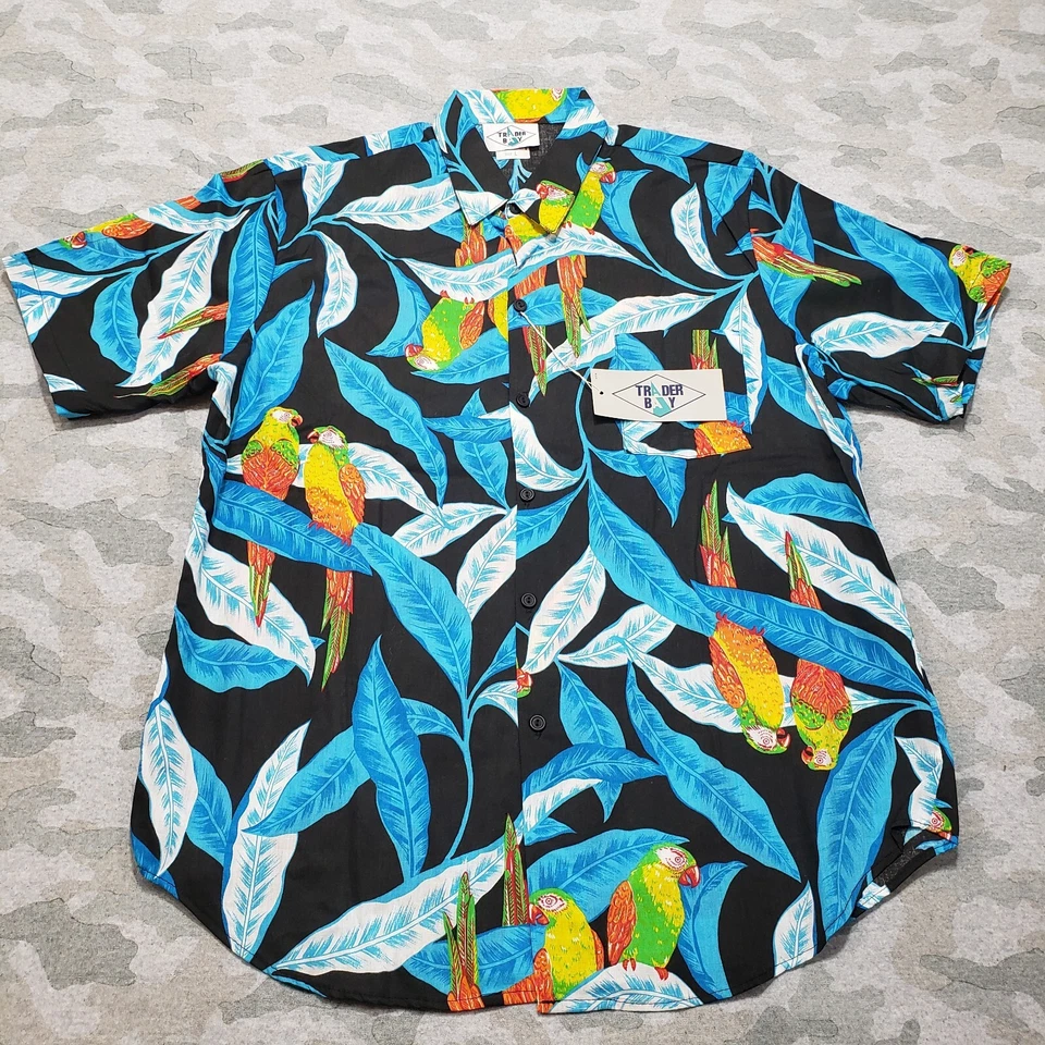 Vintage Trader Bay Shirt Mens Large Blue Parrot Hawaiian Beach Made USA NWT  - Image 2 of 4