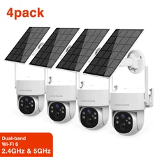WiFi6 Dual Band Wireless Security Camera Solar Battery Powered PTZ Outdoor 4PACK
