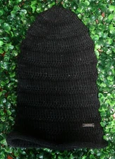 CHARM Slouchy Crochet Sweater Knit Beanie Hat Unisex OS Slouch Skull Cap Black
